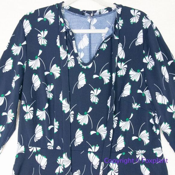 ELOQUII Navy Blue Petal Pusher Floral Tie Neck Long Sleeve Midi Dress, size 16 - Picture 3 of 14
